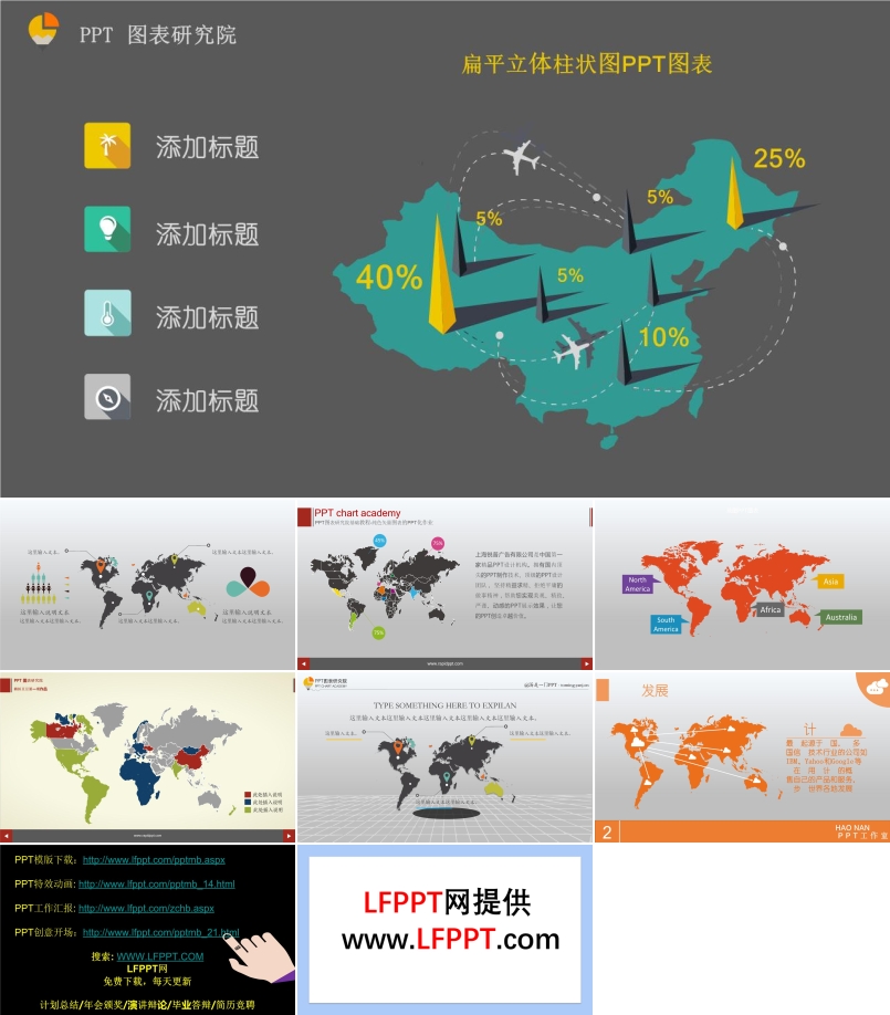 市場產(chǎn)品份額分布地圖ppt圖表模板