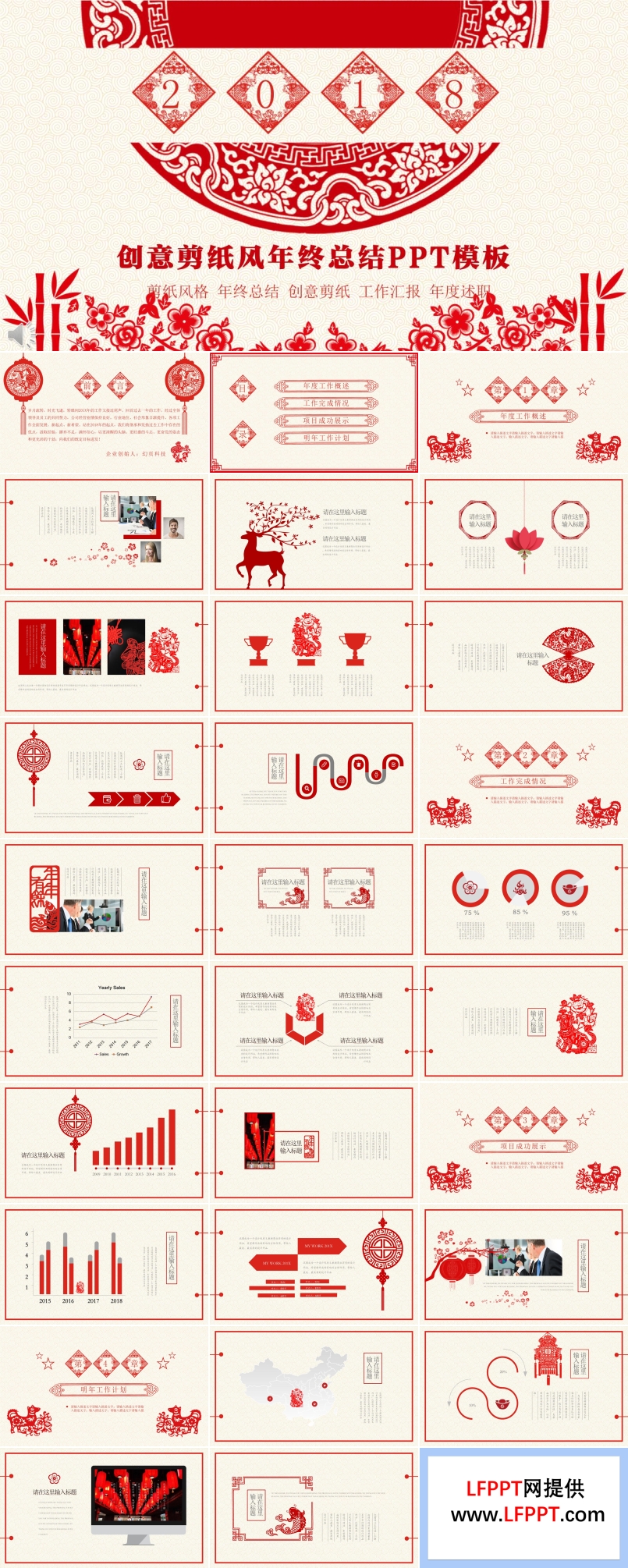 喜慶創(chuàng)意剪紙風(fēng)格年終總結(jié)匯報(bào)PPT模板
