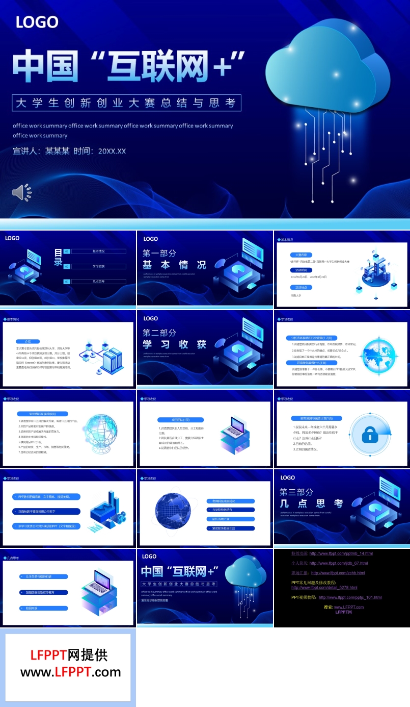 中國互聯(lián)網(wǎng)大學生創(chuàng)新創(chuàng)業(yè)大賽總結(jié)與思考PPT動態(tài)模板