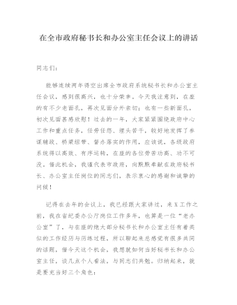 在全市政府秘書長和辦公室主任會議上的講話發(fā)言