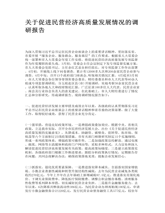 關于促進民營經(jīng)濟高質(zhì)量發(fā)展情況的調(diào)研報告