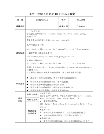 小學(xué)一年級下冊朗文1B Clothes教案