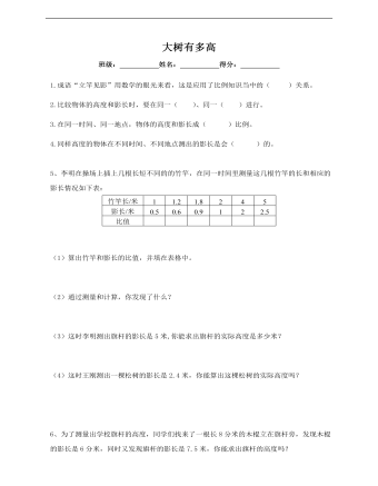 小學(xué)數(shù)學(xué)蘇教版六年級(jí)下冊(cè)《第六單元第四課大樹有多高》課后練習(xí)說課稿