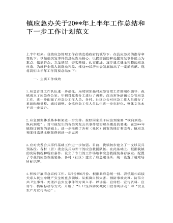 鎮(zhèn)應(yīng)急辦關(guān)于2023年上半年工作總結(jié)和下一步工作計劃范文