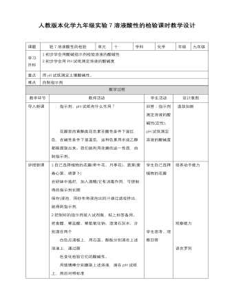 初中化學(xué)人教版九年級(jí)下冊(cè)《實(shí)驗(yàn)活動(dòng)7溶液酸堿性的檢驗(yàn)》教案