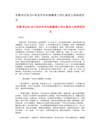 市委書記在2023年全市河長制督查工作匯報會上的講話范文