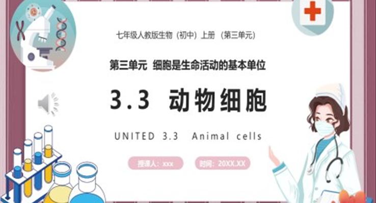 動物細胞課件PPT模板部編版七年級生物上冊