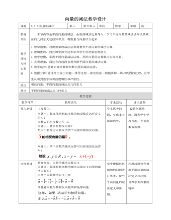 人教A版高中數(shù)學必修二向量的減法運算教學設(shè)計