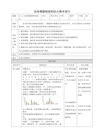 人教A版高中數(shù)學(xué)必修二總體離散程度的估計教學(xué)設(shè)計