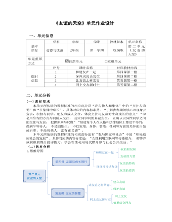 初中道德與法治七年級上冊友誼的天空10作業(yè)設計